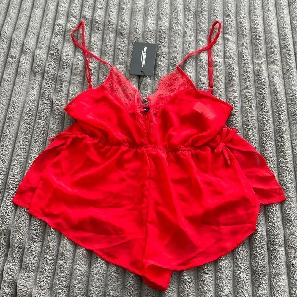 PrettyLittleThing Lace Trim Romper/Teddy NWT
